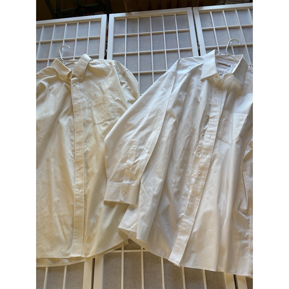 2 Butter Yellow & White Gold Label Round Tree and York Men Dress Shirts Sz 18/35